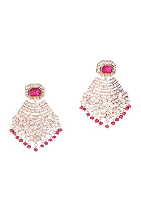 Nayaab By Sonia_Gold Plated Pearls, Stones Polki Dangler Earrings _Online_at_Aza_Fashions