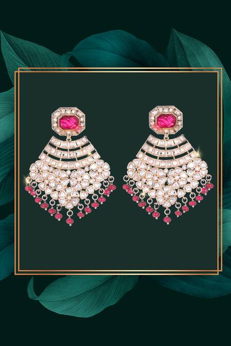 Buy_Nayaab By Sonia_Gold Plated Pearls, Stones Polki Dangler Earrings _Online_at_Aza_Fashions