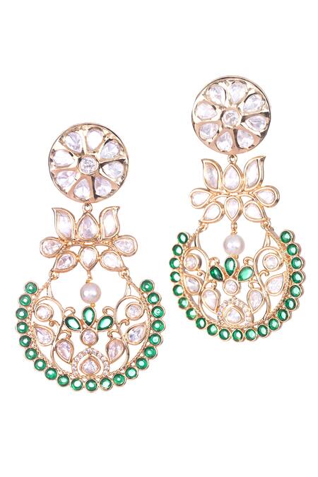 Buy_Nayaab By Sonia_Gold Plated Zari, Crystals Polki Semi Precious Bead Danglers _Online_at_Aza_Fashions