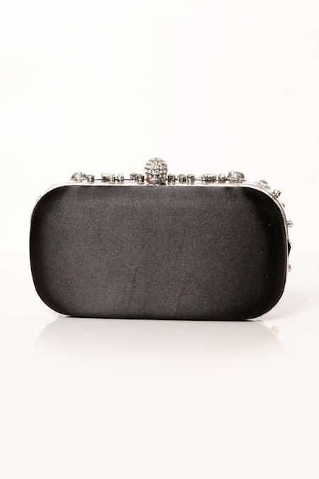 Shop Be Chic Black Crystals, Cut Work, Beads Embellished Clutch at Aza Fashions Shop_Be Chic_Black Crystals, Cut Work, Beads Embellished Clutch_at_Aza_Fashions