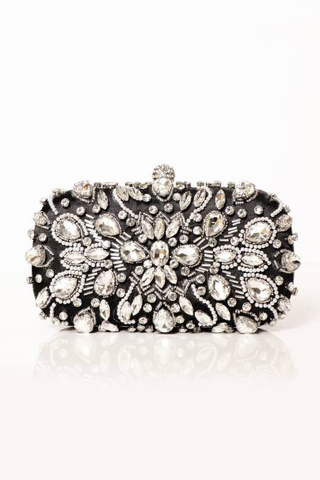 Buy Be Chic Black Crystals, Cut Work, Beads Embellished Clutch Online at Aza Fashions Buy_Be Chic_Black Crystals, Cut Work, Beads Embellished Clutch_Online_at_Aza_Fashions