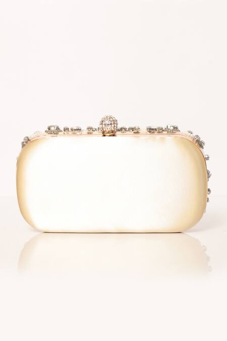 Shop Be Chic Gold Crystals, Cut Work, Beads Embellished Clutch at Aza Fashions Shop_Be Chic_Gold Crystals, Cut Work, Beads Embellished Clutch_at_Aza_Fashions