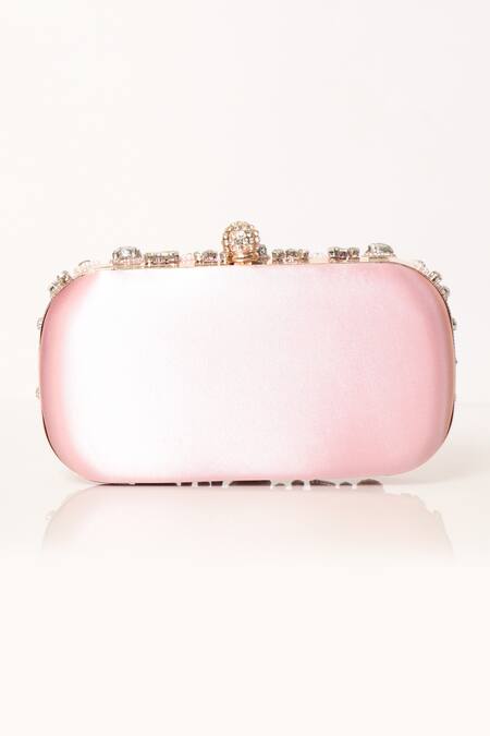 Shop Be Chic Pink Crystals, Beads, Cut Work Embellished Clutch at Aza Fashions Shop_Be Chic_Pink Crystals, Beads, Cut Work Embellished Clutch_at_Aza_Fashions