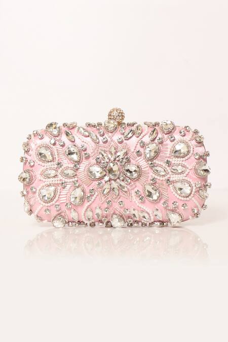 Buy Be Chic Pink Crystals, Beads, Cut Work Embellished Clutch Buy_Be Chic_Pink Crystals, Beads, Cut Work Embellished Clutch