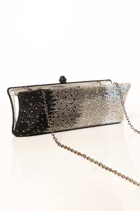 Be Chic_Black Crystals Embellished Clutch _Online_at_Aza_Fashions
