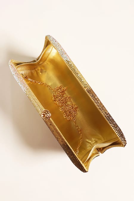 Be Chic_Gold Crystals Embellished Clutch _Online_at_Aza_Fashions