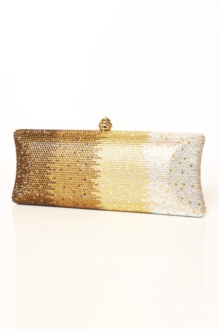 Be Chic_Gold Crystals Embellished Clutch _at_Aza_Fashions