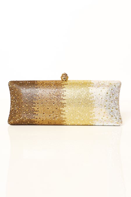 Be Chic Crystal Embellished Gold Clutch 