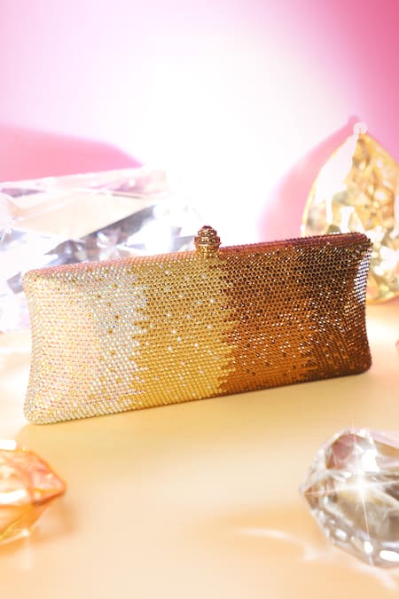 Buy_Be Chic_Gold Crystals Embellished Clutch 
