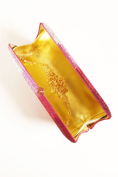 Be Chic_Pink Crystals Embellished Clutch _Online_at_Aza_Fashions