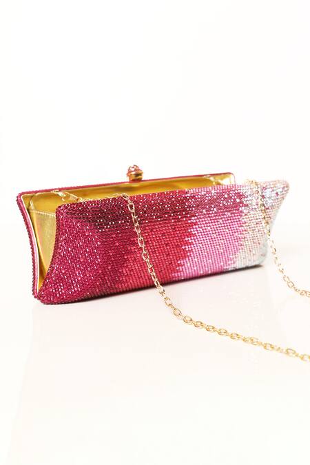 Buy_Be Chic_Pink Crystals Embellished Clutch _Online_at_Aza_Fashions