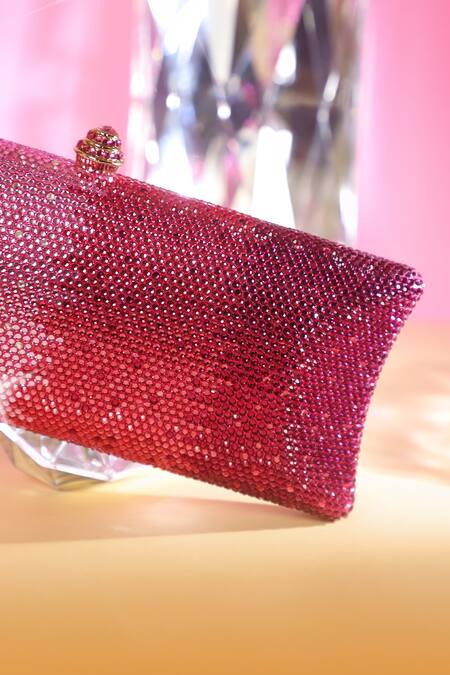 Be Chic_Pink Crystals Embellished Clutch _at_Aza_Fashions
