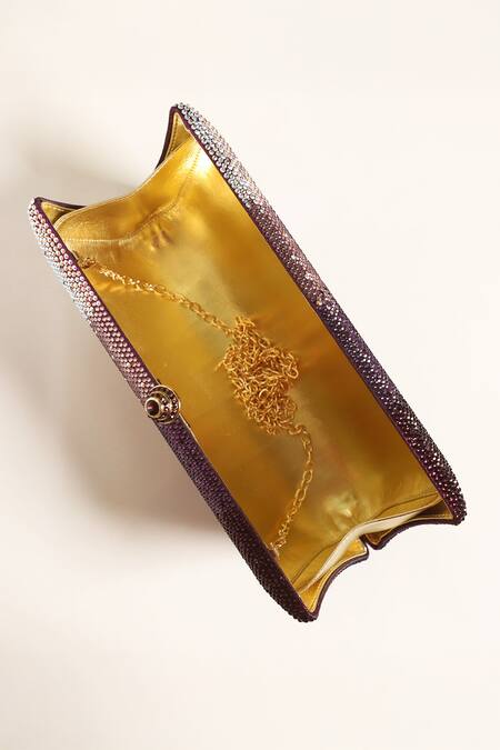 Be Chic Purple Crystals Embellished Clutch Online at Aza Fashions Be Chic_Purple Crystals Embellished Clutch_Online_at_Aza_Fashions