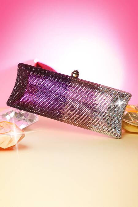Shop Be Chic Purple Crystals Embellished Clutch Online at Aza Fashions Shop_Be Chic_Purple Crystals Embellished Clutch_Online_at_Aza_Fashions