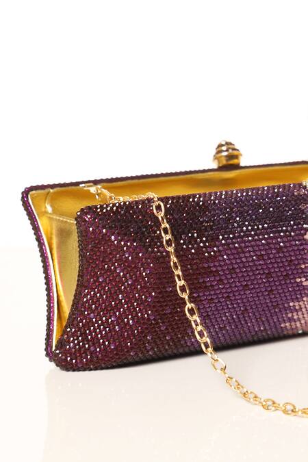 Buy Be Chic Purple Crystals Embellished Clutch Buy_Be Chic_Purple Crystals Embellished Clutch