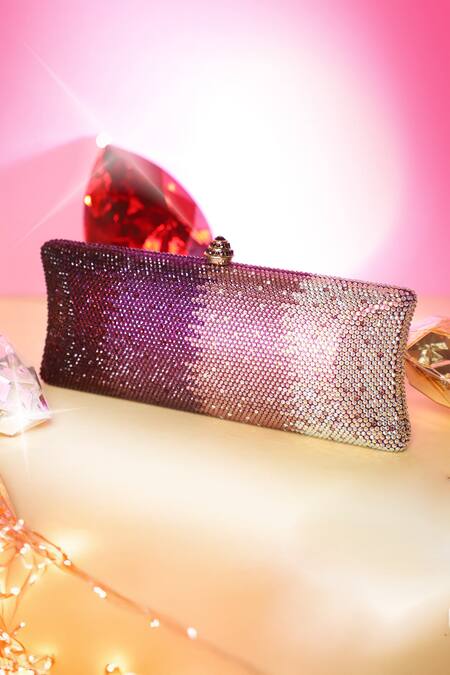 Shop Be Chic Purple Crystals Embellished Clutch Shop_Be Chic_Purple Crystals Embellished Clutch