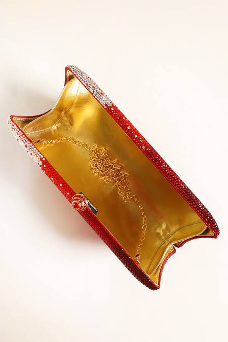Be Chic_Red Crystals Embellished Clutch _Online_at_Aza_Fashions