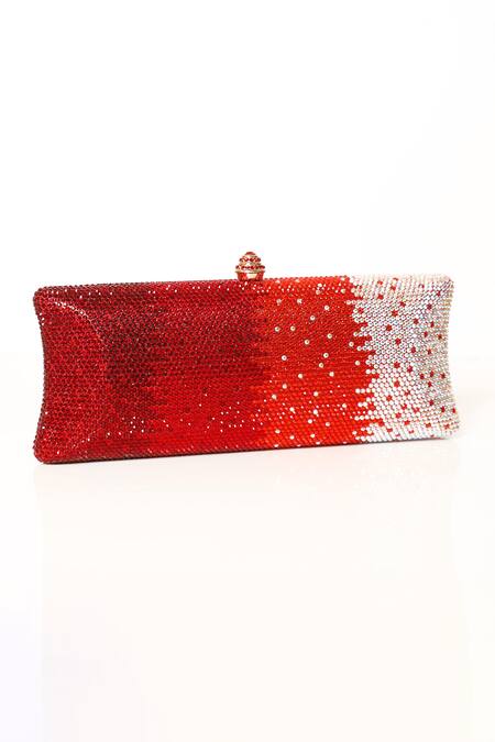 Shop_Be Chic_Red Crystals Embellished Clutch _Online_at_Aza_Fashions