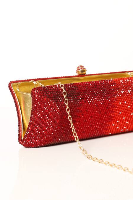 Be Chic_Red Crystals Embellished Clutch _at_Aza_Fashions
