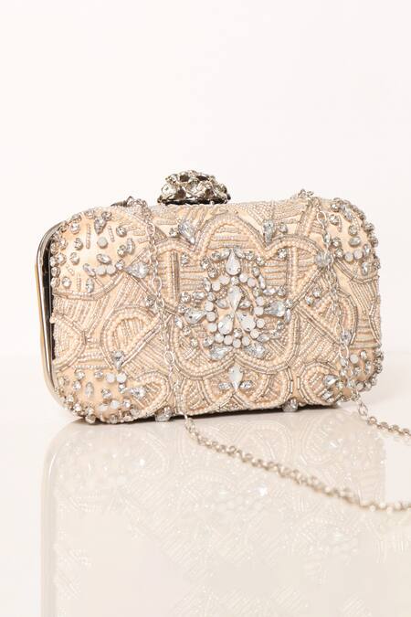 Buy_Be Chic_Gold Crystals, Cut Work, Pearls Embellished Clutch