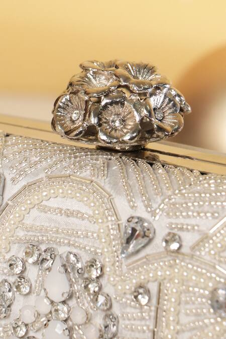 Buy_Be Chic_Ivory Crystals, Cut Work, Pearls Embellished Clutch