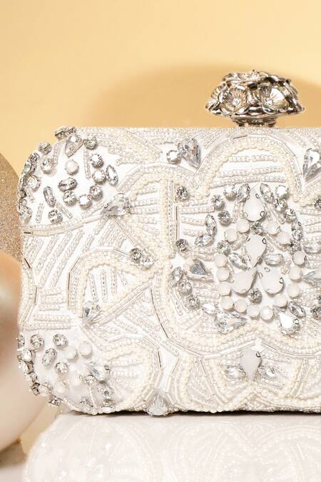 Shop_Be Chic_Ivory Crystals, Cut Work, Pearls Embellished Clutch