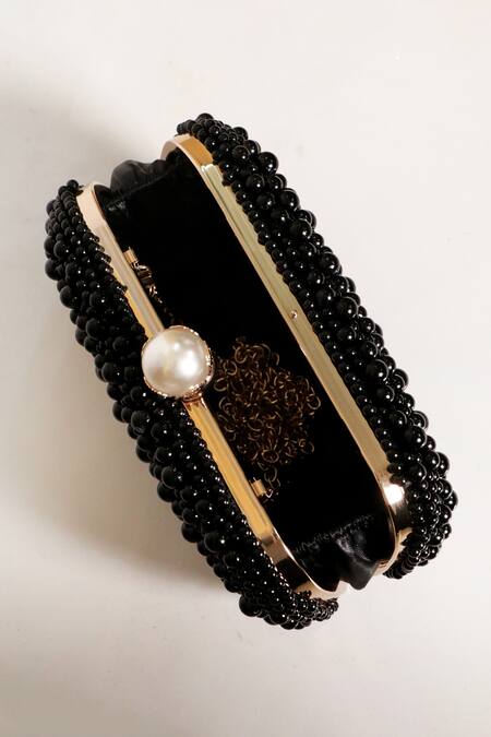 Buy_Be Chic_Black Pearls Embellished Satin Clutch