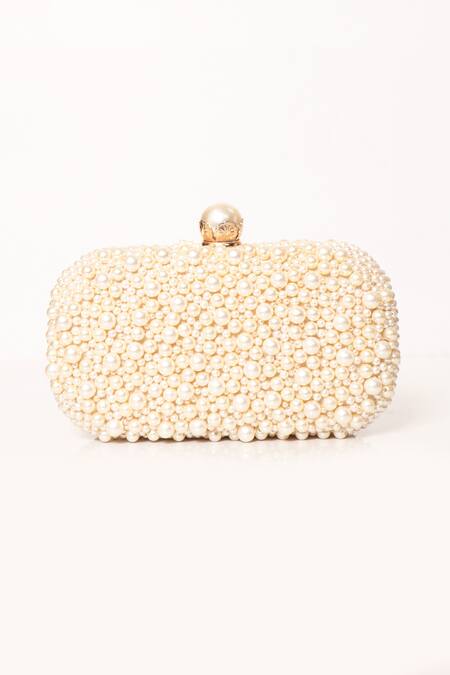 Be Chic_Ivory Pearls Embellished Clutch _Online_at_Aza_Fashions