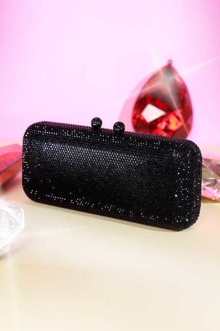 Be Chic Black Crystals Embellished Clutch at Aza Fashions Be Chic_Black Crystals Embellished Clutch_at_Aza_Fashions