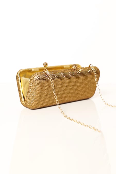 Be Chic_Gold Crystals Embellished Clutch _Online_at_Aza_Fashions