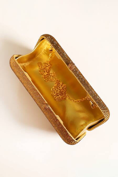 Buy_Be Chic_Gold Crystals Embellished Clutch _Online_at_Aza_Fashions