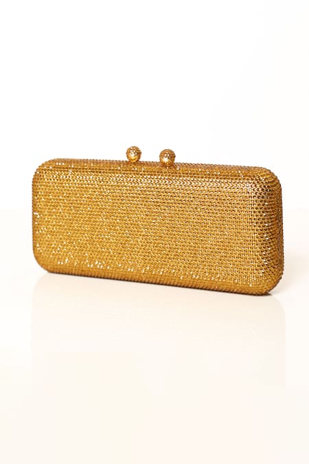 Shop_Be Chic_Gold Crystals Embellished Clutch _Online_at_Aza_Fashions