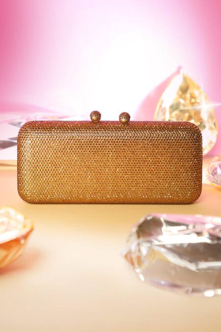 Buy_Be Chic_Gold Crystals Embellished Clutch 