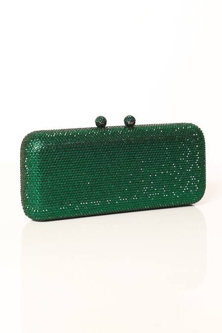 Shop Be Chic Green Crystals Embellished Clutch at Aza Fashions Shop_Be Chic_Green Crystals Embellished Clutch_at_Aza_Fashions