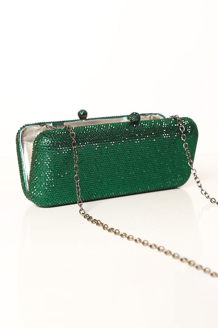 Buy Be Chic Green Crystals Embellished Clutch Online at Aza Fashions Buy_Be Chic_Green Crystals Embellished Clutch_Online_at_Aza_Fashions
