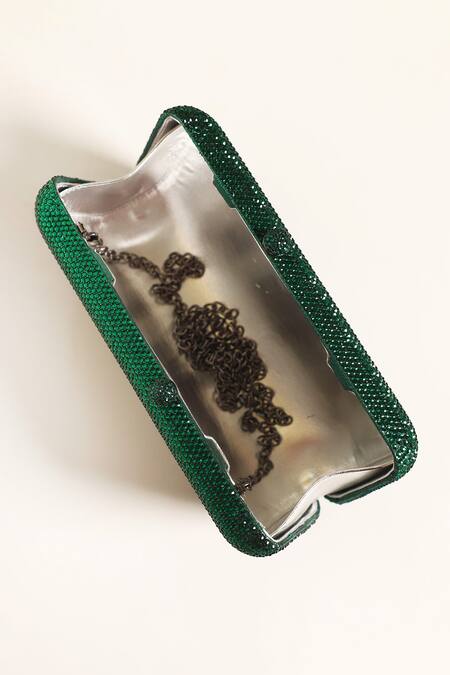 Shop Be Chic Green Crystals Embellished Clutch Online at Aza Fashions Shop_Be Chic_Green Crystals Embellished Clutch_Online_at_Aza_Fashions