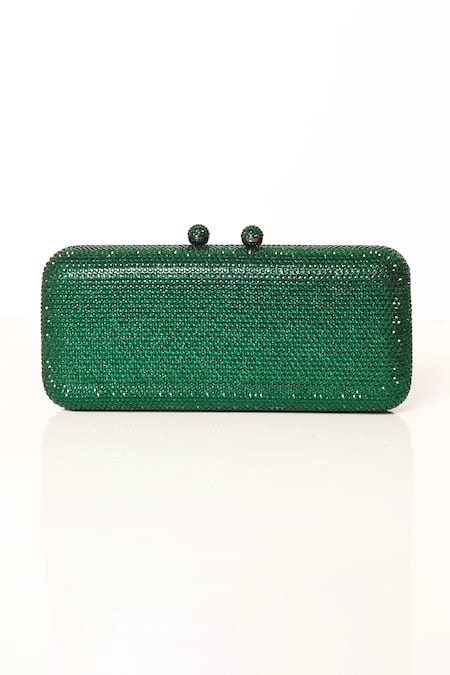 Be Chic Green Crystals Embellished Clutch at Aza Fashions Be Chic_Green Crystals Embellished Clutch_at_Aza_Fashions