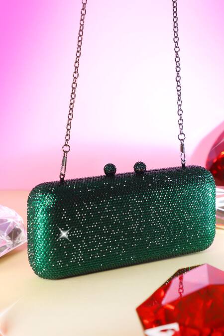 Buy Be Chic Green Crystals Embellished Clutch Buy_Be Chic_Green Crystals Embellished Clutch