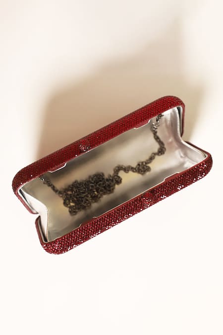 Be Chic_Red Crystals Embellished Clutch _Online_at_Aza_Fashions