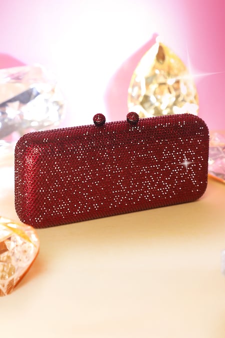 Shop_Be Chic_Red Crystals Embellished Clutch _Online_at_Aza_Fashions