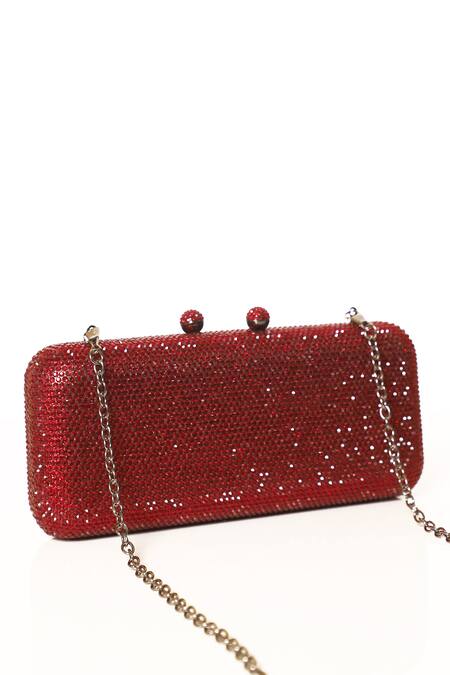 Be Chic_Red Crystals Embellished Clutch _at_Aza_Fashions
