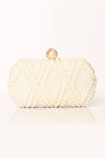 Be Chic_Ivory Pearls Embellished Clutch_Online_at_Aza_Fashions