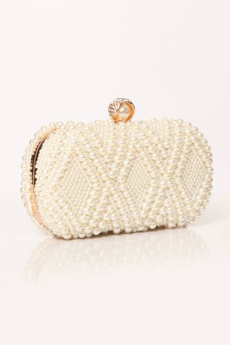 Shop_Be Chic_Ivory Pearls Embellished Clutch_Online_at_Aza_Fashions