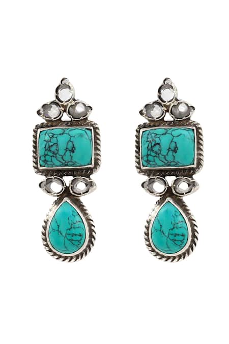 Sangeeta Boochra Turquoise Stone Embellished Earrings 