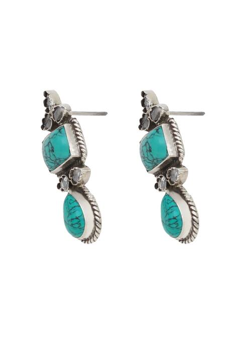 Buy_Sangeeta Boochra_Blue Stones Turquoise Embellished Earrings _Online_at_Aza_Fashions