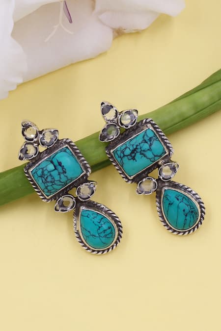Sangeeta Boochra Turquoise Stone Embellished Earrings 