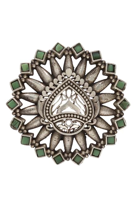 Sangeeta Boochra Geometric Carved Hydro Stone Ring 