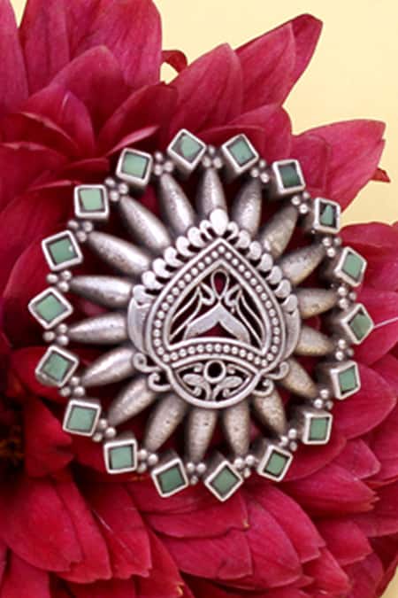 Sangeeta Boochra Geometric Carved Hydro Stone Ring 