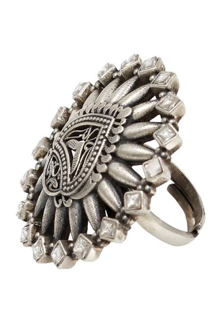 Sangeeta Boochra_Silver Plated Stones Geometric Hydro Ring _Online_at_Aza_Fashions