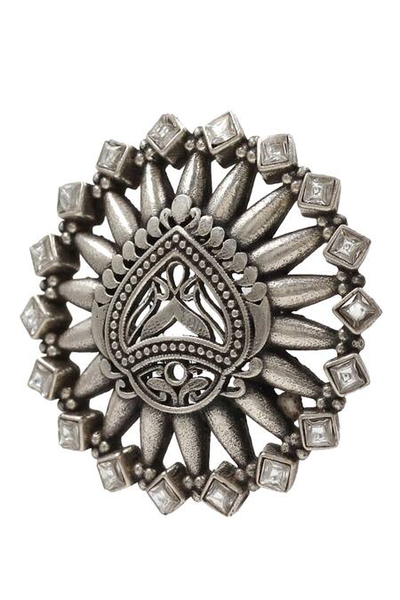 Buy_Sangeeta Boochra_Silver Plated Stones Geometric Hydro Ring _Online_at_Aza_Fashions